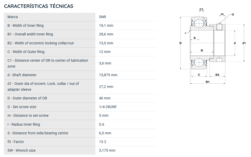ES20210G2 SNR ROLAMENTO FIXO ESFERAS 15,88X40X28,6