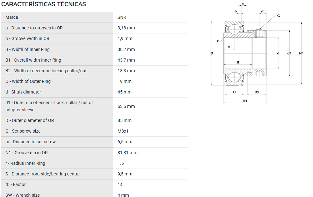 CES209 SNR ROLAMENTO FIXO ESFERAS 45X85X43,7