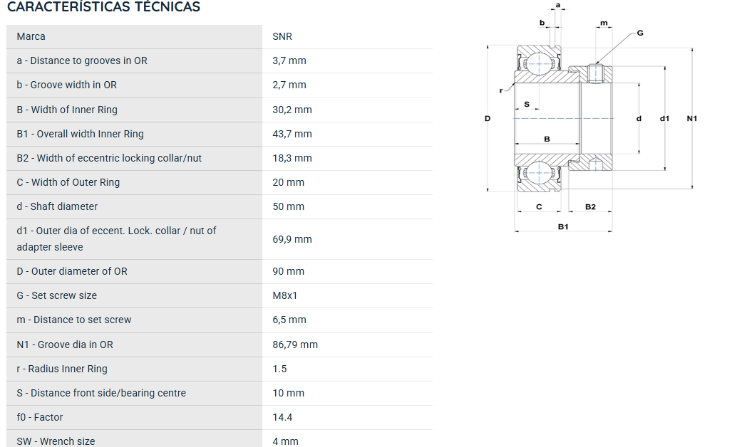CES210 SNR ROLAMENTO FIXO DE ESFERAS FURO 50X90X47,3= RA210