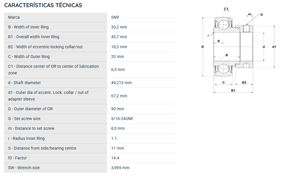 ES21031G2 SNR ROLAMENTO FIXO ESFERAS 49,21X90X43,7