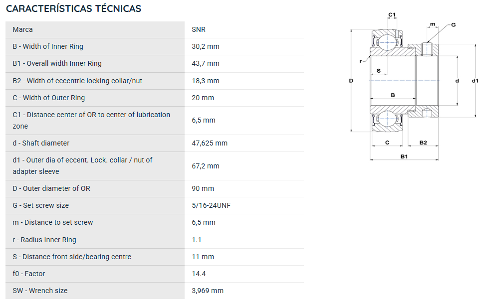 ES21030G2 SNR ROLAMENTO FIXO ESFERAS 47,62X90X43,7