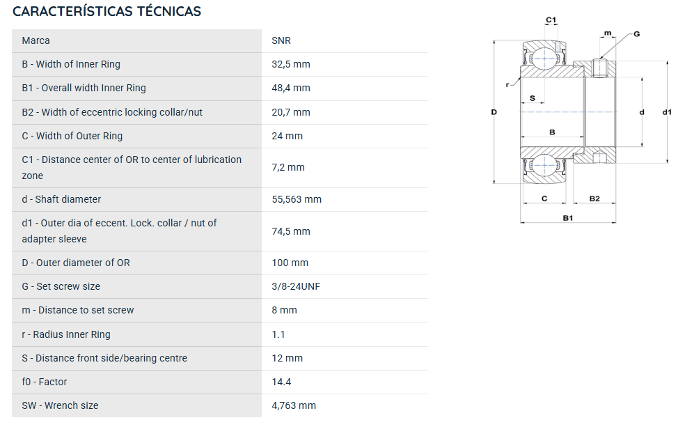 ES21135G2 SNR ROLAMENTO FIXO ESFERAS 55,56X100X48,4 =GRA21135