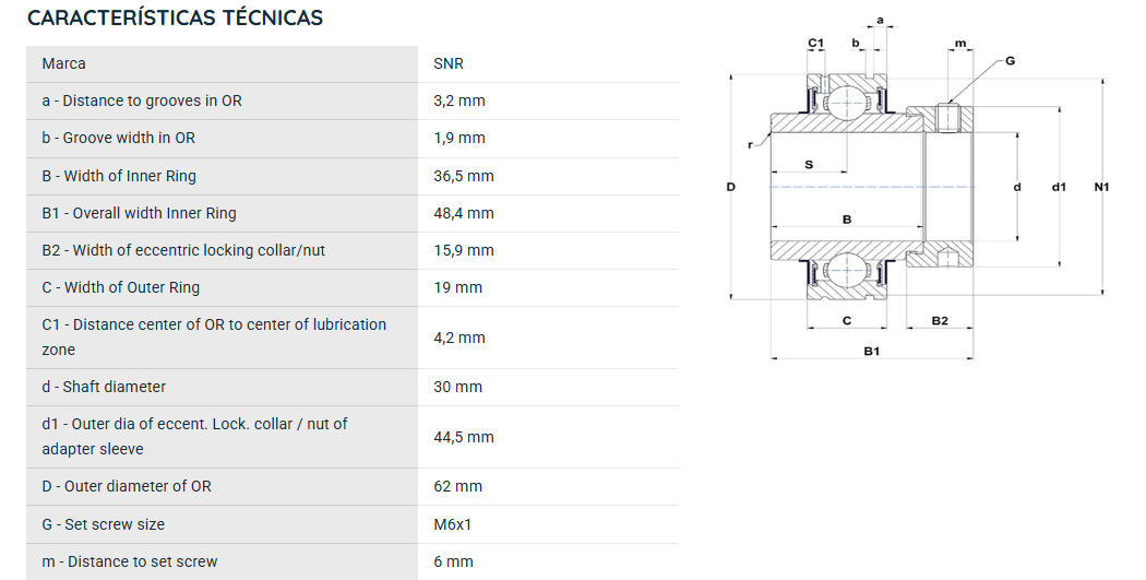 CEX206 SNR ROLAMENTO FIXO ESFERAS 30X62X48,4