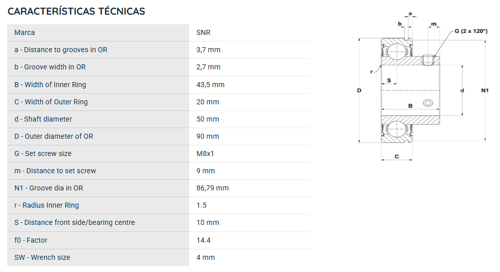 CUS210 SNR ROLAMENTO FIXO ESFERAS 50X90X43,5