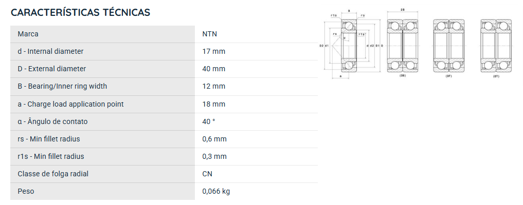 7203B NTN ROLAMENTO ESFERAS CONTATO ANGULAR 17X40X12(MM)
