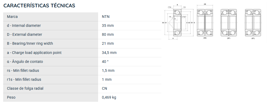 7307BG NTN ROLAMENTO ESFERAS CONTATO ANGULAR 35X80X21(MM)