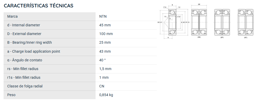 7309BG NTN ROLAMENTO ESFERAS CONTATO ANGULAR 45X100X25(MM)