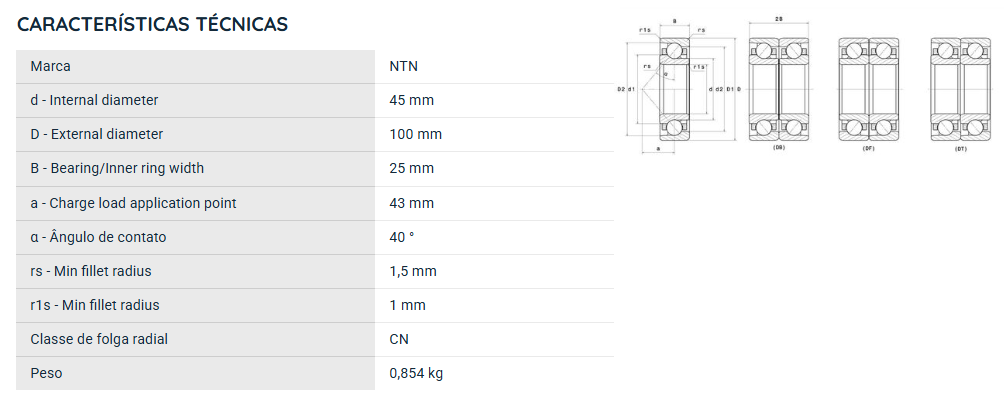 7309BL1G NTN ROLAMENTO ESFERAS CONTATO ANGULAR 45X100X25(MM)